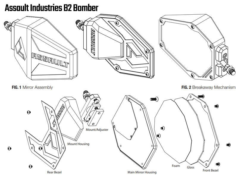 Assault Industries B2 Bomber Side Mirror Diagram